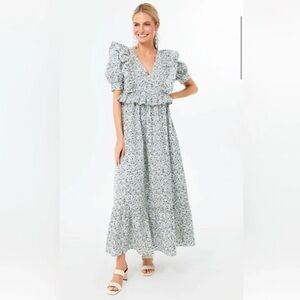 Tuckernuck Hyacinth House Blue Floral Puff Sleeve Meadow Midi Dress sz S